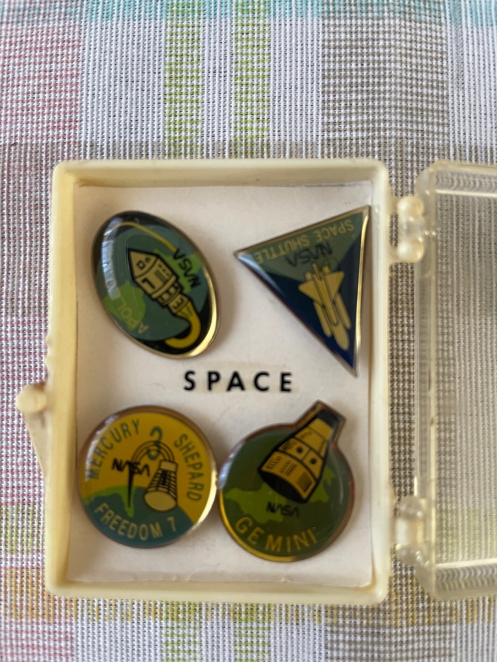 Vintage Space Mission Pin Set in Green and Gold